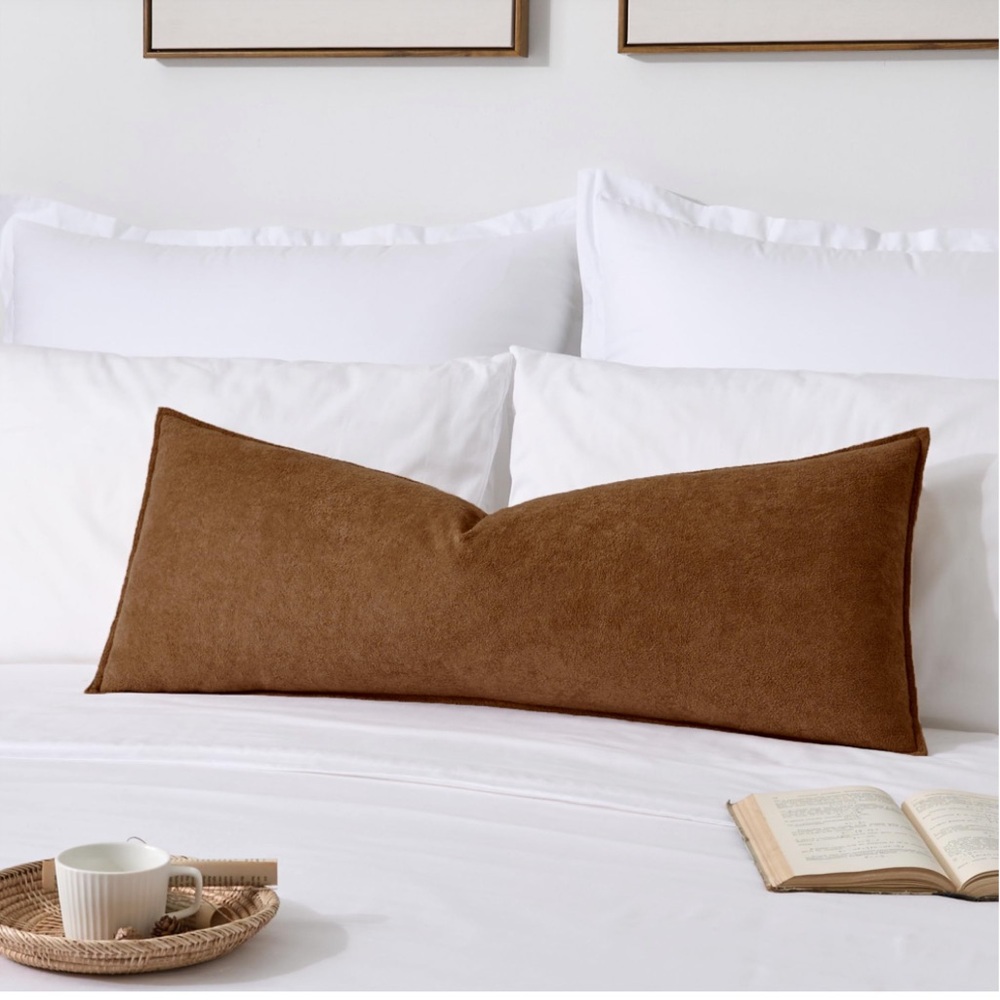 ‘Couch Sofa Chair Bed’ Rectangular Lumbar Boucle Pillow Cover 36x14” BROWN